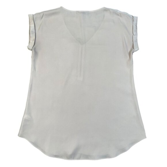 Express Beige Satin V-Neck Zippered Cuffed Sleeve Blouse SIZE-MEDIUM - Picture 3 of 7